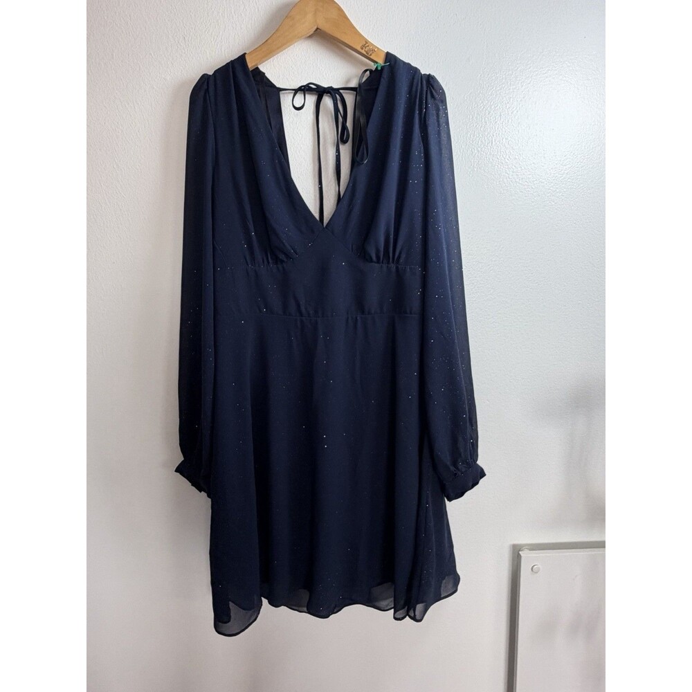 B Darlin Women’s 9/10 Navy Glitter Long Sleeve Fit & Flare Cocktail Dress - Picture 3 of 10